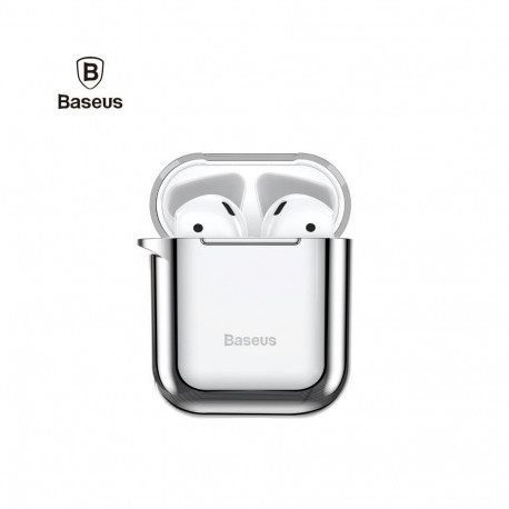 Baseus Apple Metallic Shining Ultra-thin Silicone Protector Case with Hook for Airpods 1 / 2 Silver