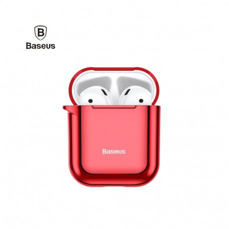Baseus Metallic Shining Ultra-thin Silicone Protector Case with Hook for Airpods 1 / 2 Red