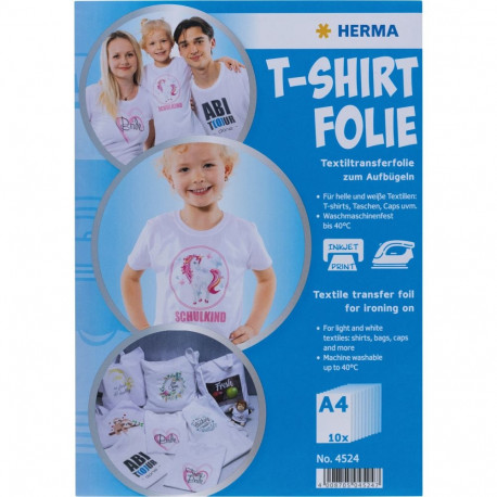 Herma T-särgi kile A4 heledate ja valgete tekstiilide jaoks 10 lehte 4524