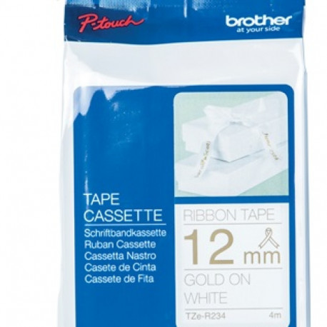 BROTHER TZER234 12 GOLD ON WHITE RIBBON
