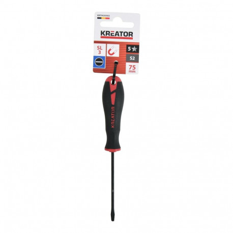 Kreator KRTH20302 slotted screwdriver, 75mm, SL3, S2 steel, magnetic tip, anti-slip handle