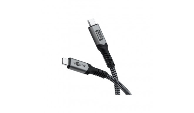 Goobay USB-C™ Cable with Textile Sheath, USB4™, 240 W, 40 Gbit/s, Power Delivery, 1 m, Black, Grey |