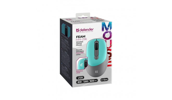 Computer Mouse - Defender MOUSE DEFENDER FEAM MM-296 1600 DPI Wireless Silent Mint