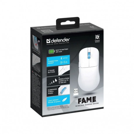 Wireless Mouse - Defender Fame GM-516 10000DPI 5 Buttons RF+BT White