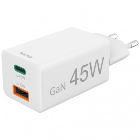 Hama Mini Adapter 45W GaN USB-C + USB-A White
