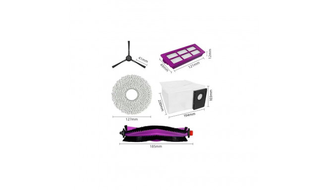 Midea V15 Spare Parts kit: 1x Side Brush, 2x Mop Pad, 1x Roller Brush, 1x Filter, 1x Dust Bag