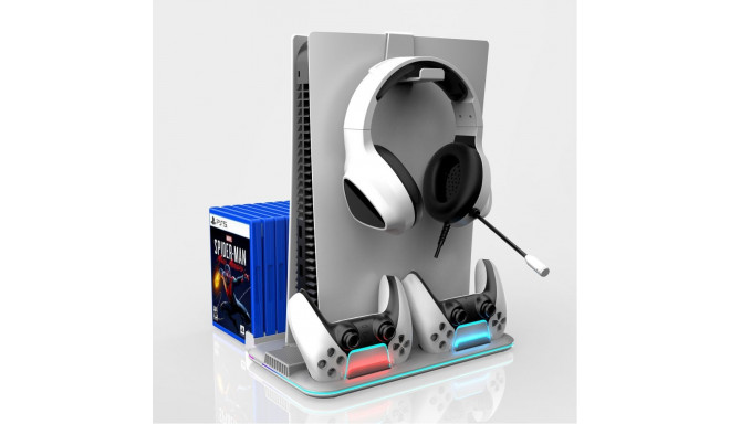 iLike DZ504 Slim Multi Dock Station for Play Station 5 PS5 Controllers with Cooling fas & RGB Black