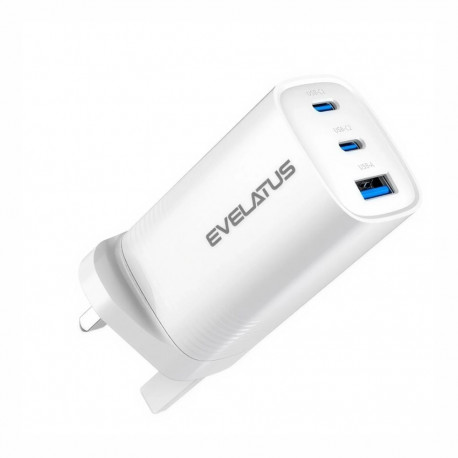 Evelatus 65W Max Fast Charger UK USB-C1/USB-C1/USB-A White