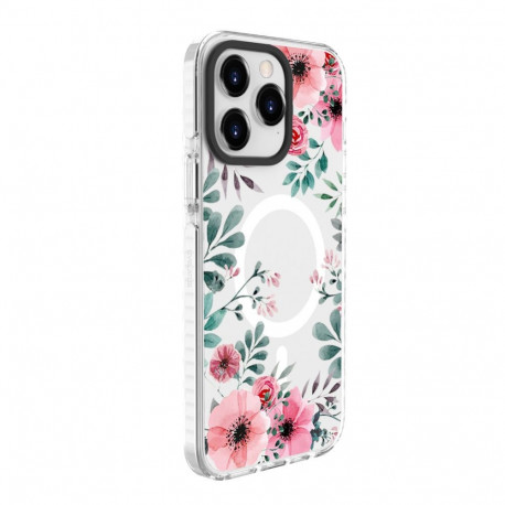 Evelatus Apple iPhone 15 Pro Max PC+TPU With MagSafe Customized Print Flower Transparent