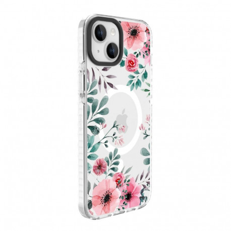Evelatus Apple iPhone 15 Plus PC+TPU With MagSafe Customized Print Flower Transparent