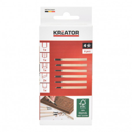 Mini wood chisel 135mm - 6 pcs KREATOR KRTH23601 6 mm head width, 75 mm shaft length