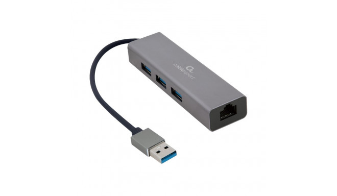 Cablexpert USB AM gigabit-võrguadapter 3-pordilise USB 3.0 jaoturiga A-AMU3-LAN-01