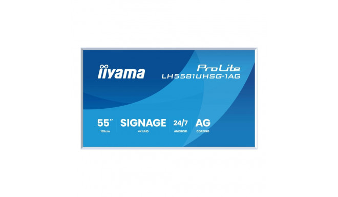 IIYAMA LH5581UHSG-1AG 55-tolline Gallery Line eemaldatav raam 3840x2160 UHD VA ELED 2xHDMI 1xUSB-C 2