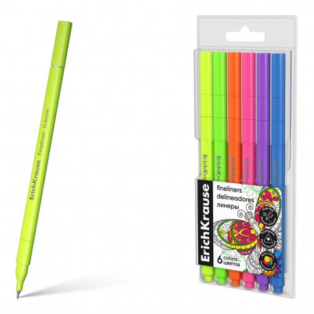 Fineliners ErichKrause Art Spirit Neon 6 colors (in plastic box with hanger)