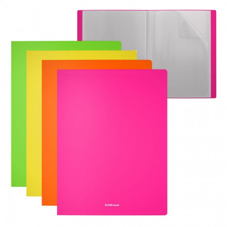 Display book ErichKrause® Matt Neon, 40 pockets, A4, assorted colors (4 pcs in a bag)