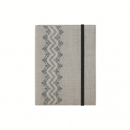 Raamatkalender MINISTER Tikand (linane) Nädal H Kirivöö hõbe/hall A5, spiraalköide, tikand, linasest