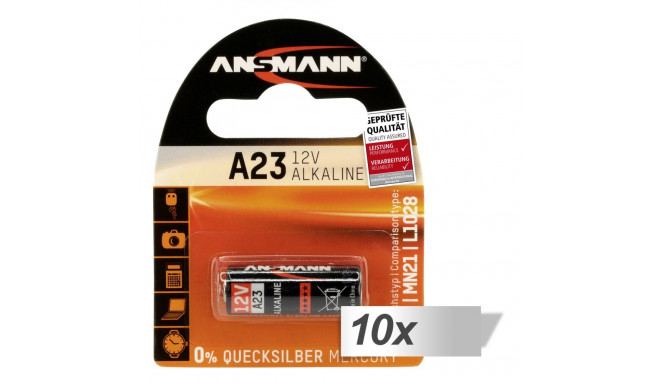 10x1 Ansmann Alkaline A23 12 V kaugjuhtimispuldi jaoks