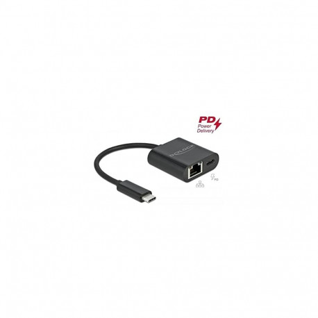 DeLOCK USB-C adapter> Gigabit LAN + PW black - LAN 10/100/1000 Mbps with Power Delivery
