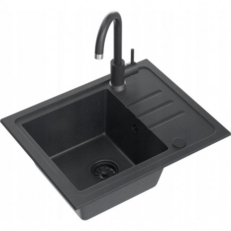 BEN 116 Black granite sink with black siphon and black cap