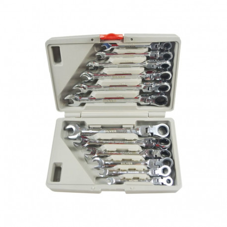 FLAT WRENCH/HEATING SET.12 pcs.8-19 SILVER-SUITCASE