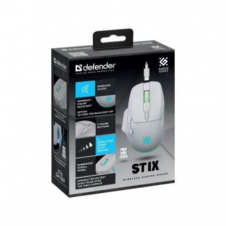 Wireless Mouse - Defender Stix GM-009 3200 DPI 6 Buttons RF White