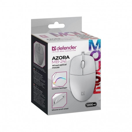 Computer Mouse - Defender Azora MB-241 Wired 1200 DPI Ergonomic White