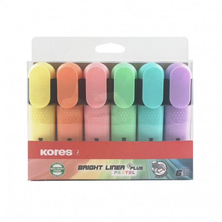 Tekstimarkerid Kores Bright Liner Plus, pastellsed värvid, 6 tk