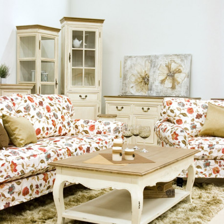 Display cabinet SAMIRA 60x35xH195,5cm, antique white/natural