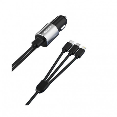 Dudao 3in1 USB car charger 3,4 A built-in cable Lightning / USB Type C / micro USB black (R5ProN bla
