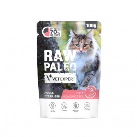 VETEXPERT Raw Paleo Adult Sterilised sealiha märg kassitoit 100g