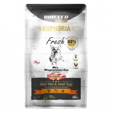 EUPHORIA Fresh täiskasvanute sealiha hane ja XS/S kuiv koeratoit 500g