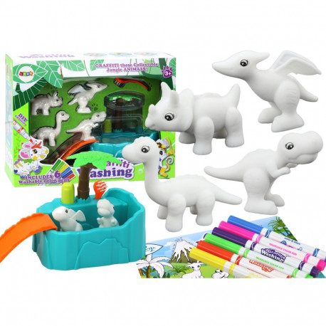 Zestaw Artystyczny Malowanie Dinozaurów Wanna Zjeżdżalnia Figurki Pisaki