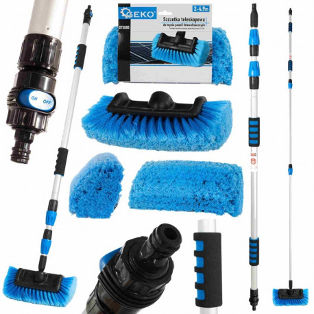 Geko Telescopic Brush for Cleaning Photovoltaic Panels, G73880, 2-4.9m, soft bristles, switch, conne