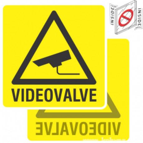 Ohutus - silt Videovalve klaasikleebis (tekstiga VIDEOVALVE), seestpoolt kleebitav, vaadeldav väljas