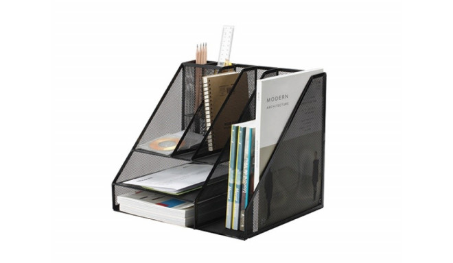 Kirjatarvete alus pliiatsitopsiga Q-Connect, 345x290x295 mm A4, must metallvõrk