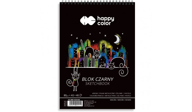 Visandiplokk Black A5, 80g/40lk - mustad lehed