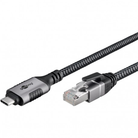 Goobay Ethernet cable USB-C 3.2 Gen2 plug > RJ-45 plug (black/silver, 1.5 meters, braided textile sh