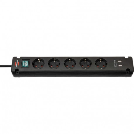 Bremounta pikendusjuhe 5-kohaline 3m 2x USB-A, must