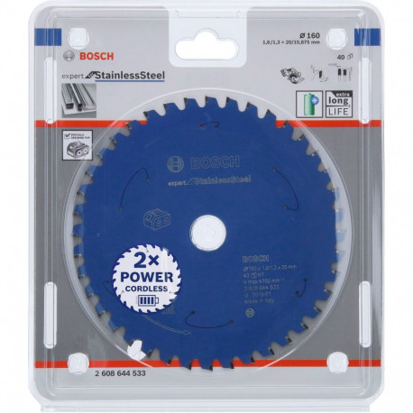 EXPERT Stainless Steel Kreissägeblatt, Ø 160mm, 40Z (Bohrung 20mm, für Akku-Handkreissägen)