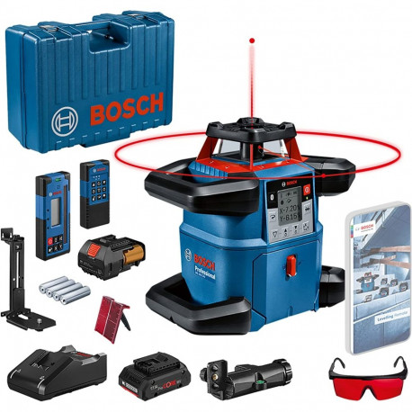 Aku pöörlev laser GRL 600 CHV Professional 18V kinnitusega aku ProCORE18V 4,0Ah kohvriga punase lase