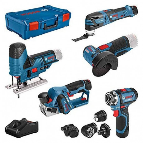 Bosch 5-piece 12-volt tool set, GSR + GOP + GHO + GWS + GST (blue, 3x Li-ion battery, XL-BOXX)