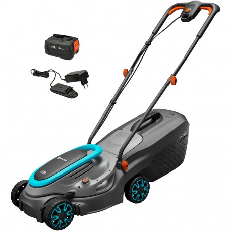 GARDENA Cordless Lawnmower PowerMax 32/18V P4A Ready-To-Use Set, 18V (black/grey, Li-Ion battery 4.0