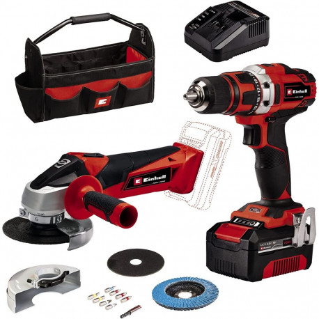 Einhell Tool set TE-TK 18/2 Li Kit (red/black, Cordless drill driver and Cordless angle grinder, Li-
