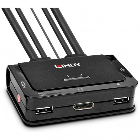 Lindy 2 Port DisplayPort 1.2, USB 2.0 & Audio Cable KVM Switch, KVM Switch (black)
