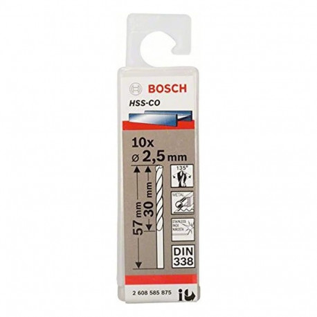 Bosch metal twist drill HSS-Co, DIN 338, 2.5mm (10 pieces, working length 30mm)