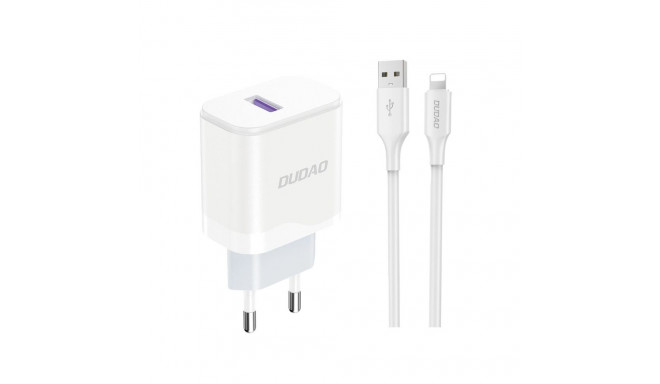 Dudao A20EU USB-A 18W network charger - white + USB-A - Lightning cable
