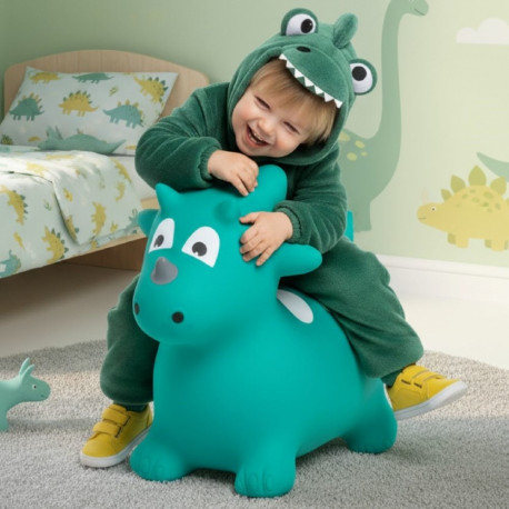 Skoczek gumowy dla dzieci DINO 59 cm zielony do skakania z pompką