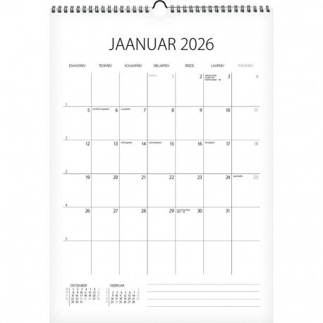 Seinakalender - Memokalender, riputusaasaga, spiraalköide 2026a.