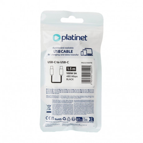 PLATINET CABLE USB-C TO USB-C 5A 100W 1,5M 480 MBPS TPE BLACK [46049]