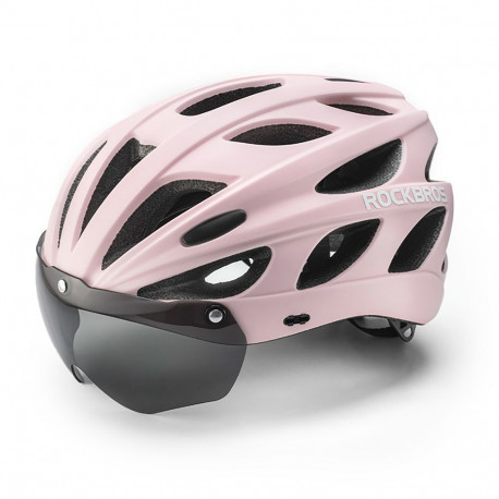 Rockbros Bike Helmet with Visor, Detachable UV Goggles, Detachable Visor, Unisex - Pink